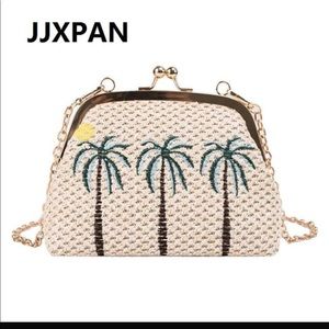 New Palm Tree Woven Clutch w/ Shoulder Strap